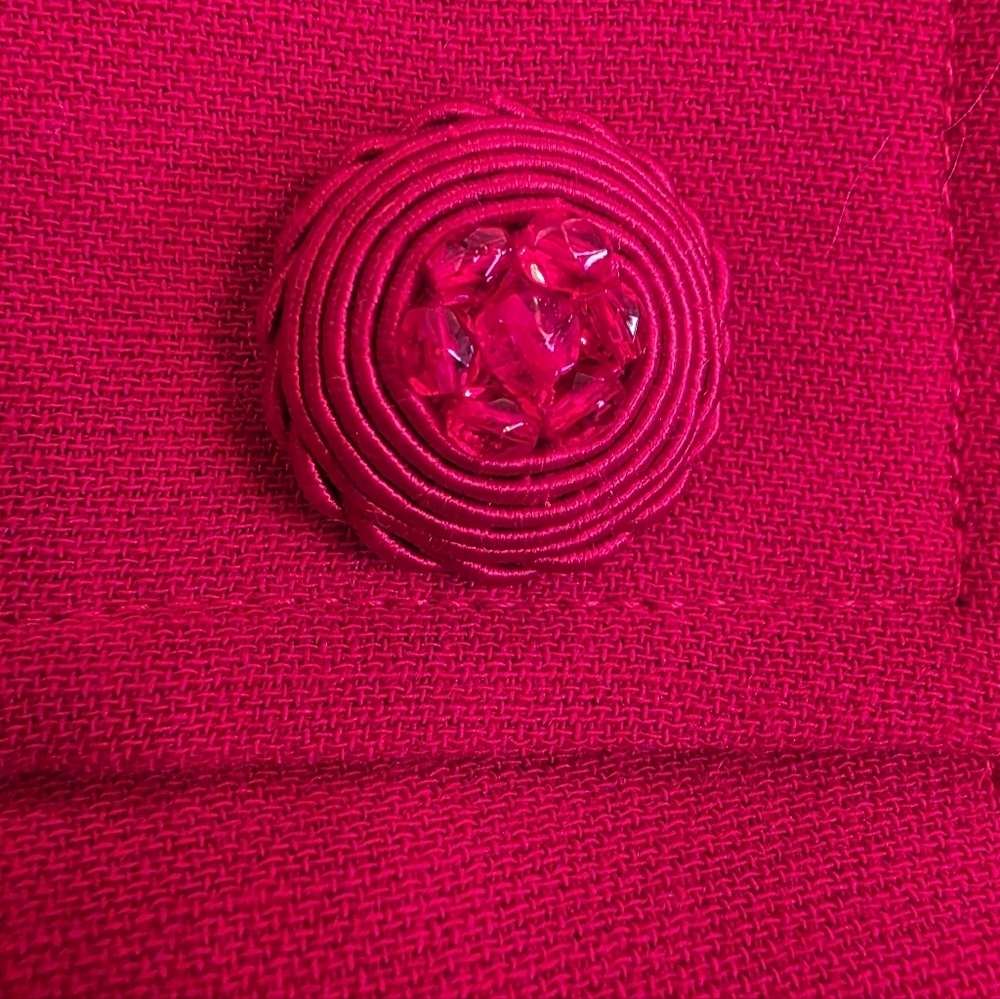 Vintage Genny Made In Italy 100% Wool Red Blazer With Beaded Buttons- SZ 10 - Picture 15 of 16